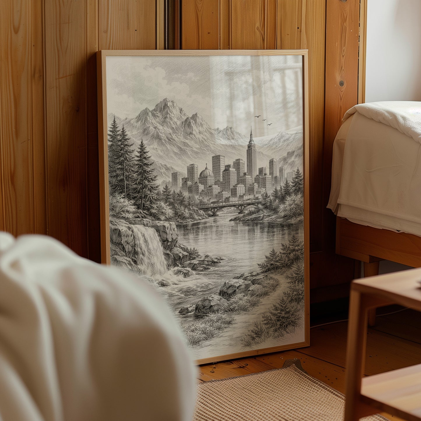 Mountain Cityscape Sketch Wall Art