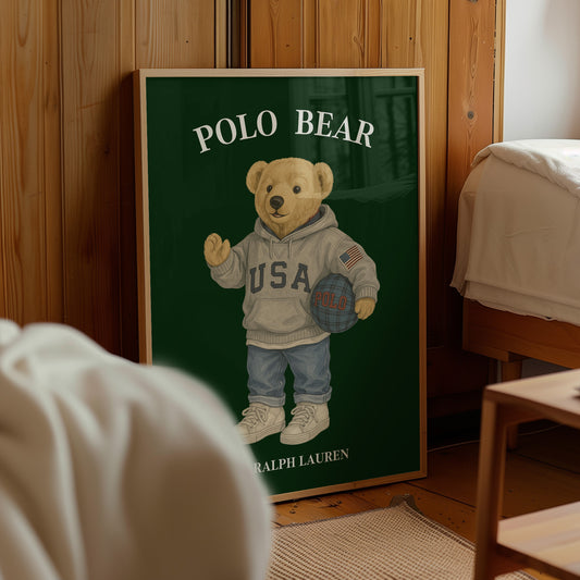 Green Sport Bear Poster, Digital Download (D38)