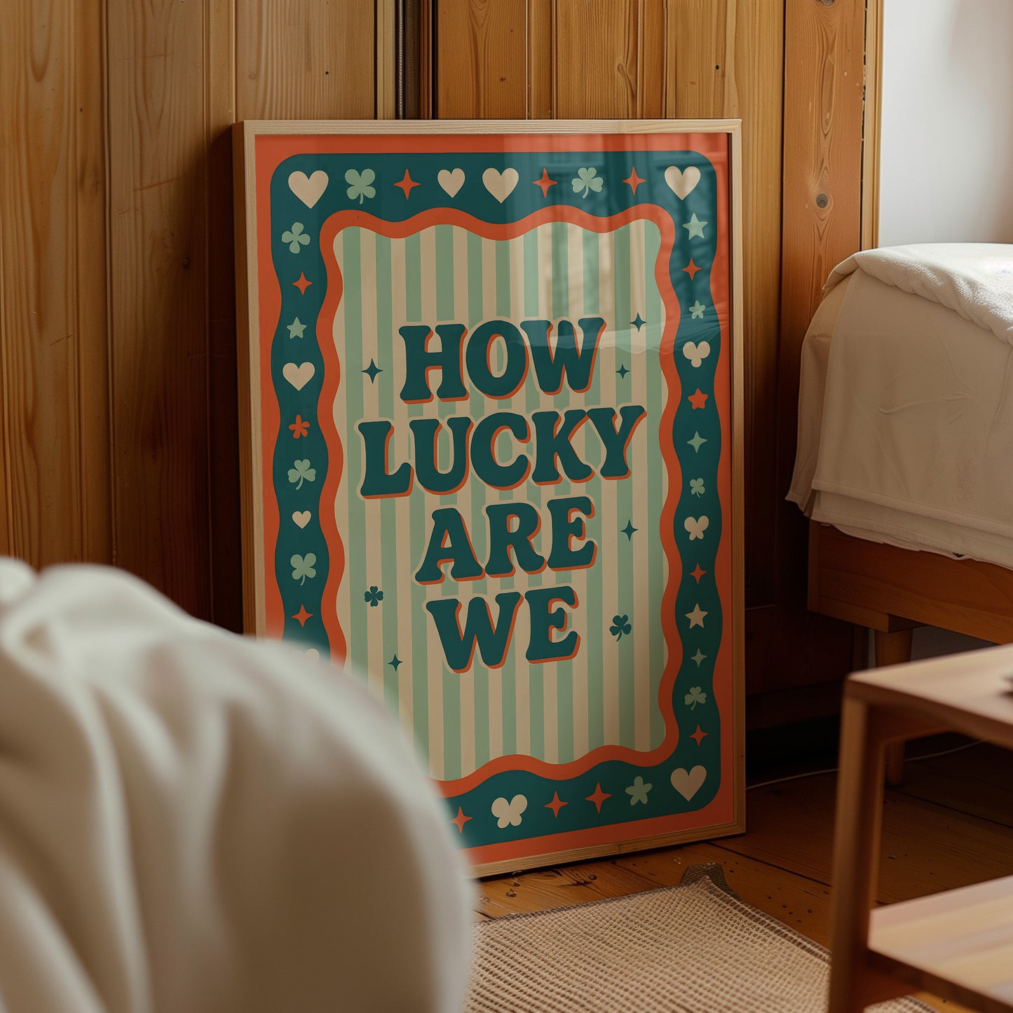 "How Lucky Are We" Retro Clover Poster