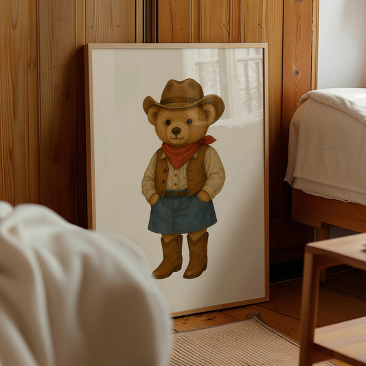Cowgirl Bear Wall Art, Western Print