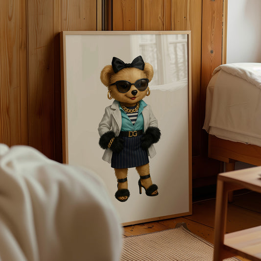 Fashion Polo Bear Wall Art, Boss Babe Print — Physical Poster (D69)