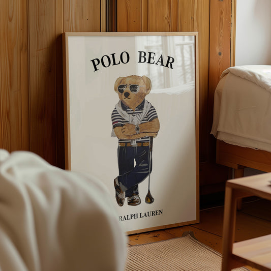 Polo Bear Wall Art, Nursery Print — Physical Poster (C211)