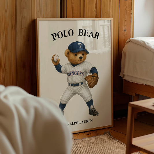 Rangers Polo Bear Poster, USA Bear Print – Physical Print (D83.0)