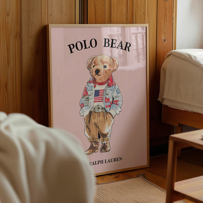 Preppy Pink Bear Wall Art