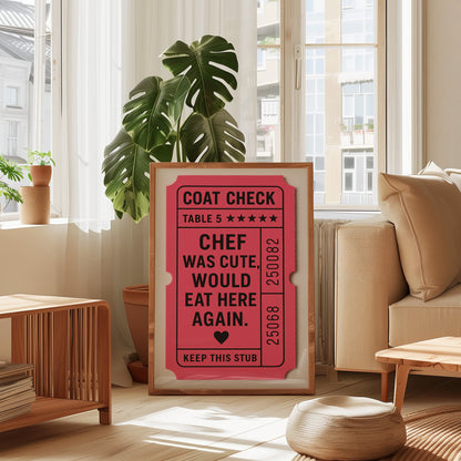 Chef Was Cute Guest Check Wall Art – Physical Poster (G02)