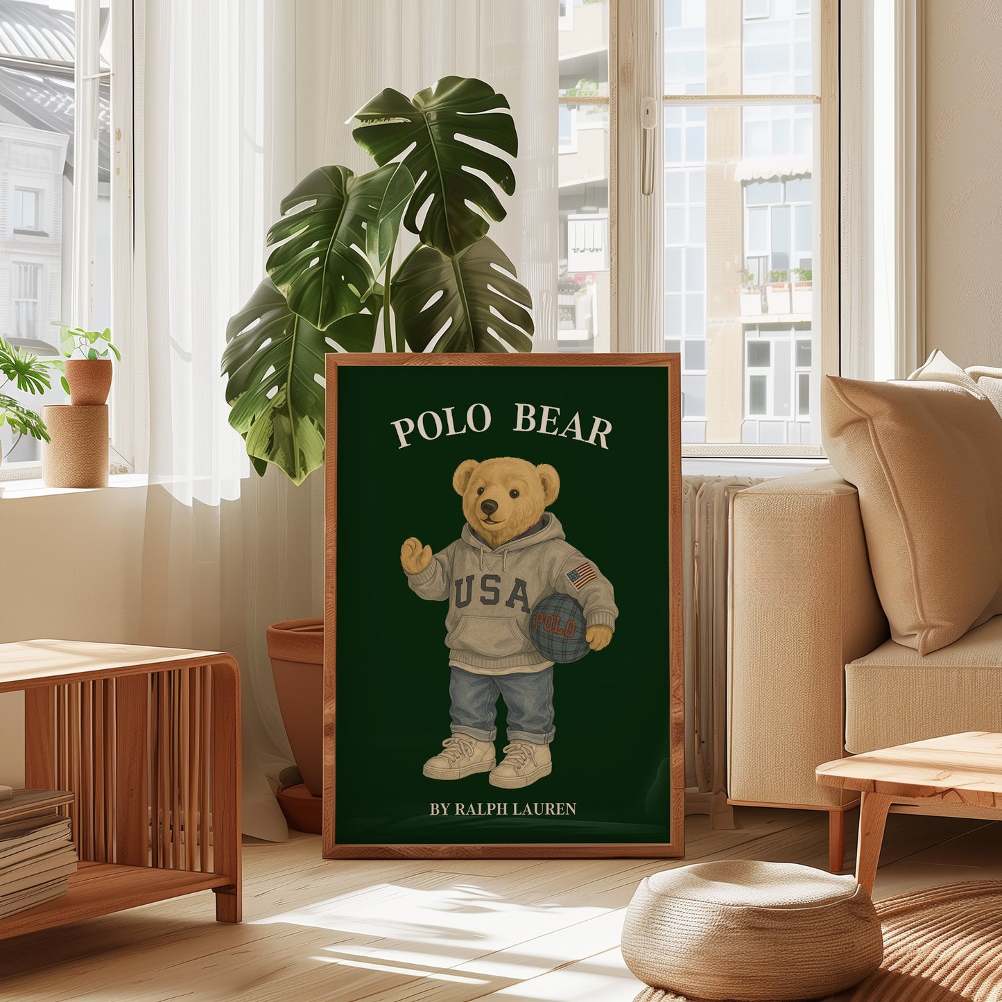 Green Sport Bear Poster, Digital Download (D38)