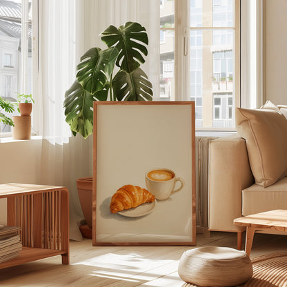 Coffee & Croissant Wall Art, Kitchen Print — Physical Poster (D20)