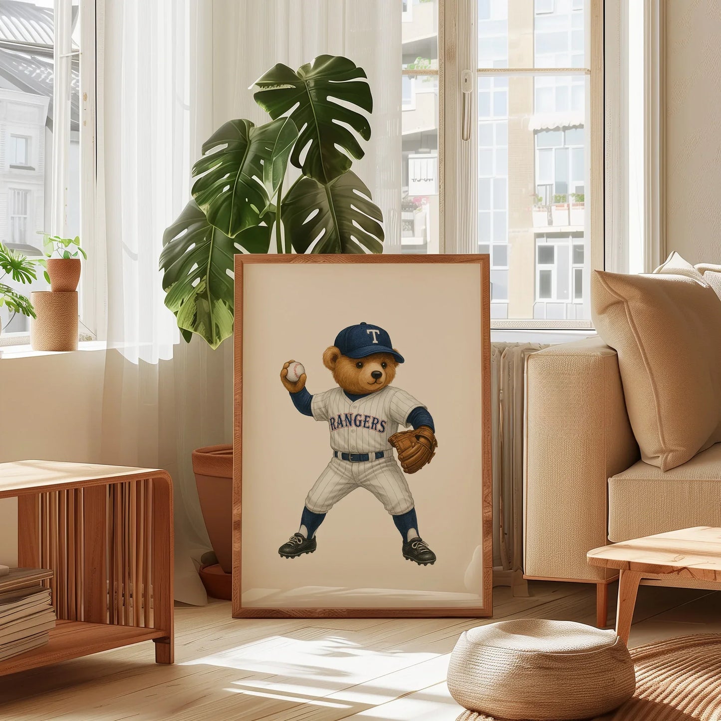 Baseball Rangers Polo Bear Poster, USA Bear Print – Physical Print (D83.1)