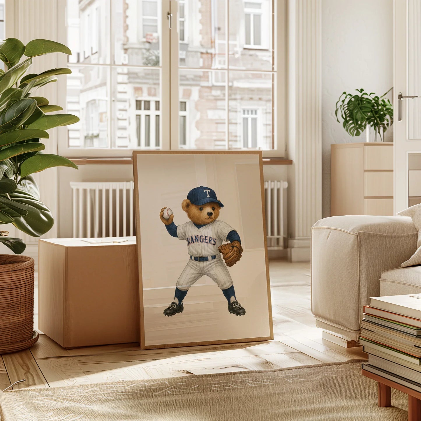 Baseball Rangers Polo Bear Poster, USA Bear Print – Physical Print (D83.1)