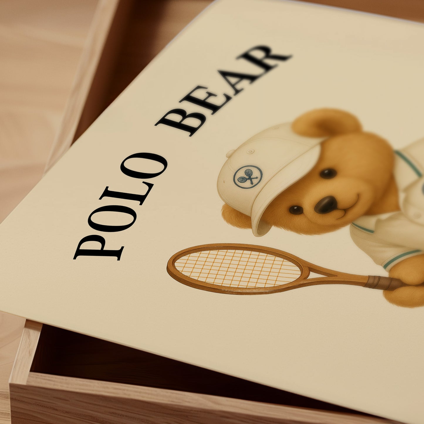 Tennis Polo Bear Poster, Nursery Print – Physical Print (D29)