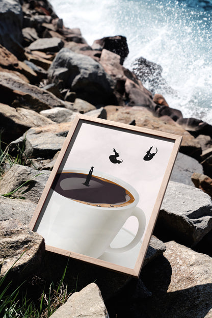 Coffee Funny Wall Art, Surreal Coffee Print — Physical Poster (A7)