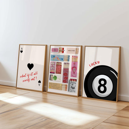 Cute Matchbox & Ace of Hearts Poster Set  – Digital Poster
