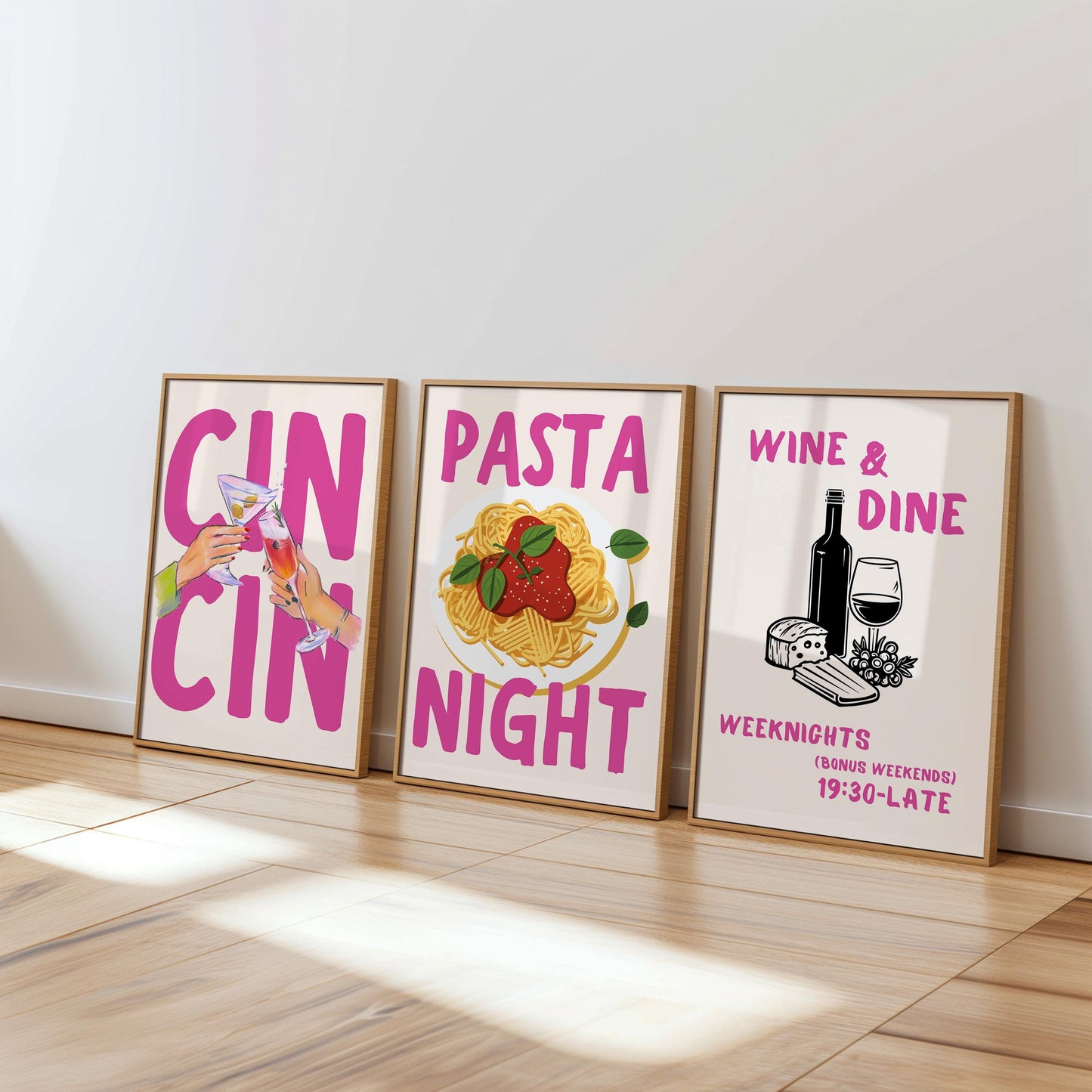 Set of 3 “Cin Cin” Retro Food & Wine Prints — Digital Poster (A70)