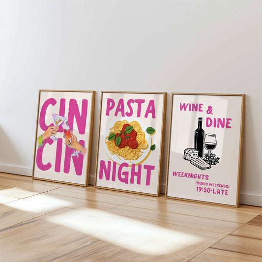 Set of 3 “Cin Cin” Retro Food & Wine Prints — Digital Poster (A70)