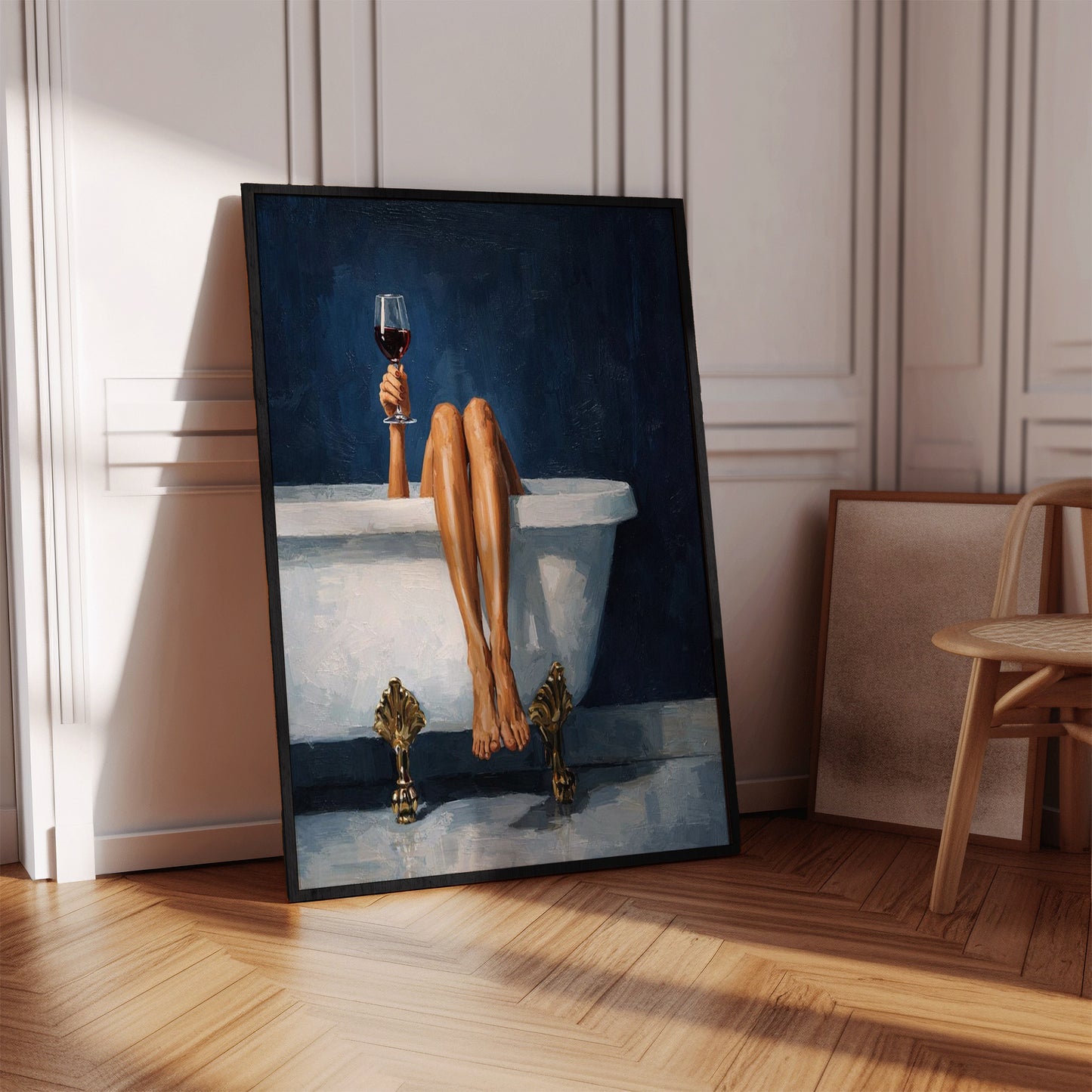 Style Painting Relaxing Bathtub Wine Poster