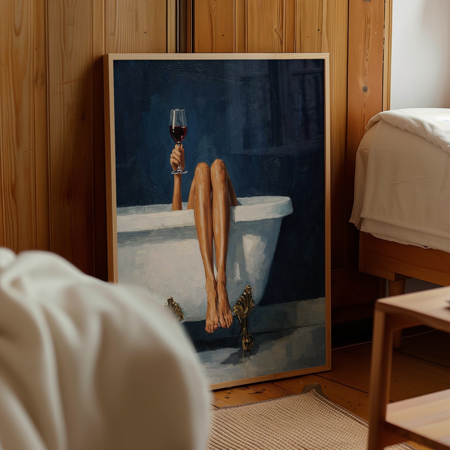 Style Painting Relaxing Bathtub Wine Poster