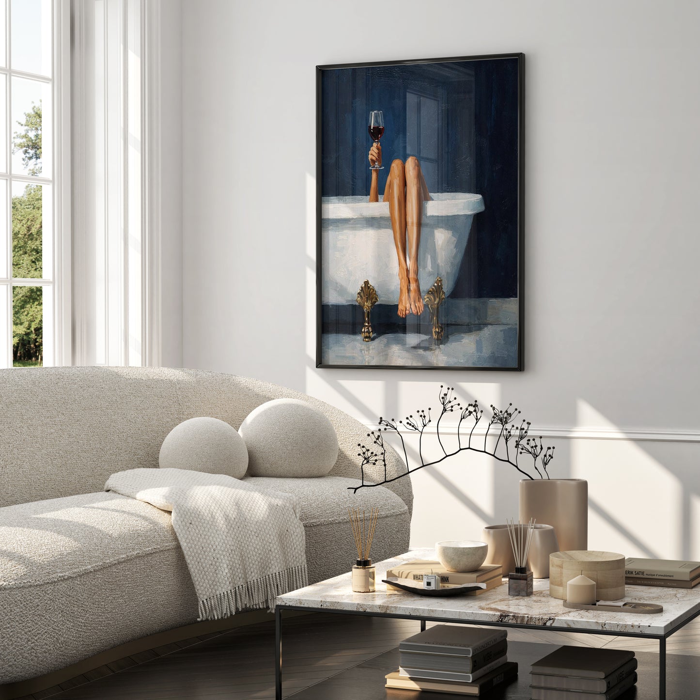 Style Painting Relaxing Bathtub Wine Poster