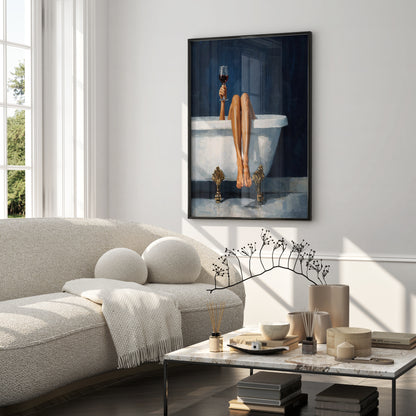 Style Painting Relaxing Bathtub Wine Poster