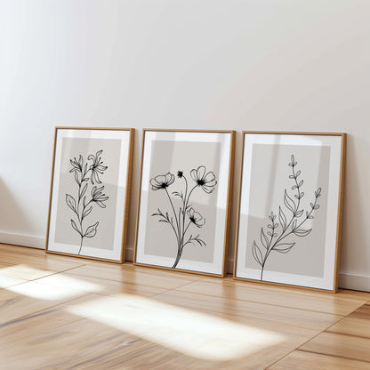 Minimalist Botanical Line Art Set (3 Prints) – Digital Poster (A49)
