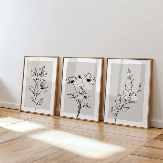 Minimalist Botanical Line Art Set (3 Prints) – Digital Poster (A49)